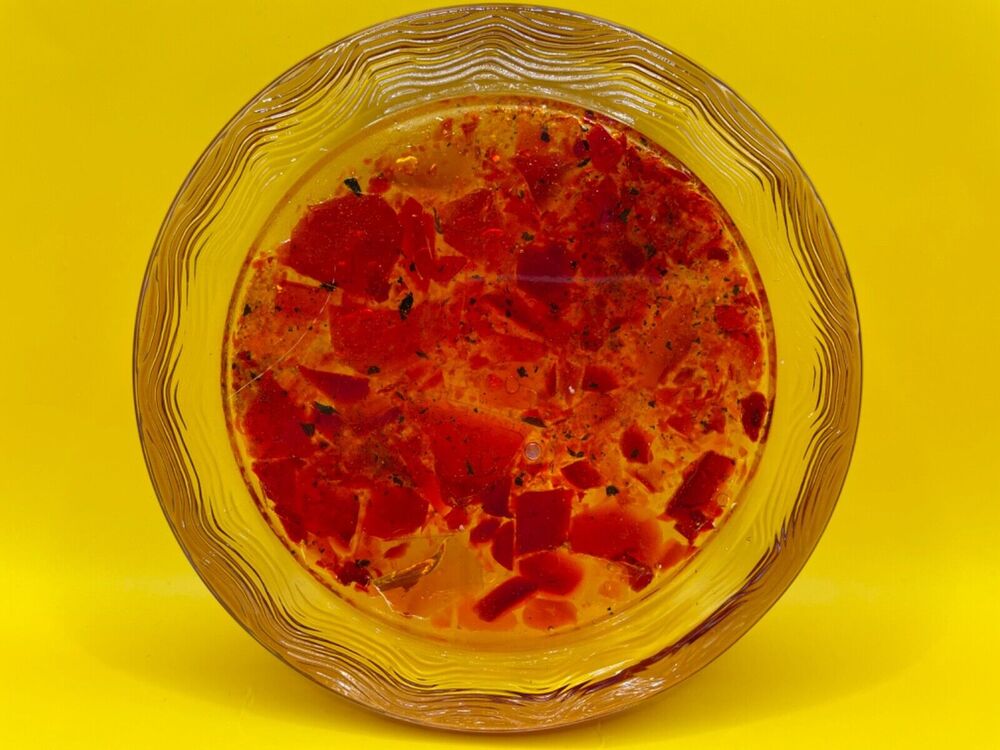 Rare Abstract Yellow And Red Paperweight/Trinket dish/Candle Holder